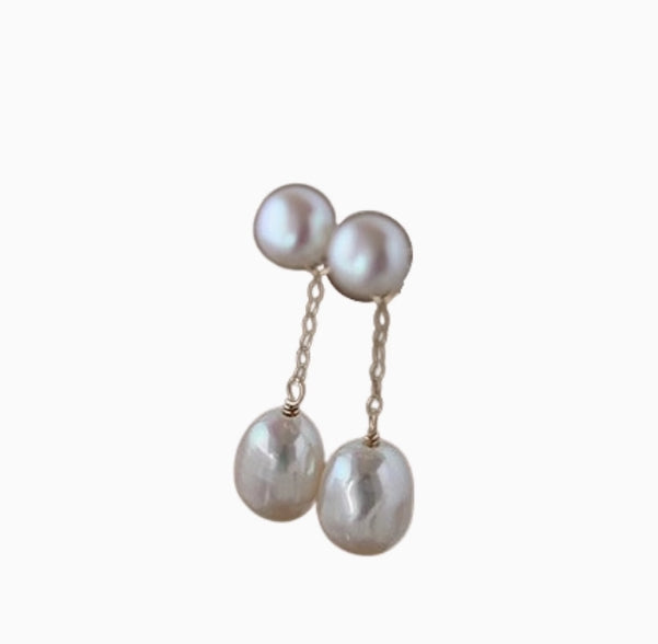 Freshwater Pearl Back-Hanging Two-Way Earrings