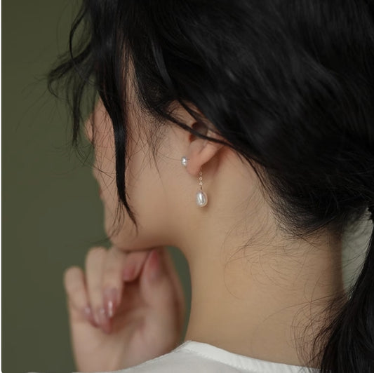 Freshwater Pearl Back-Hanging Two-Way Earrings