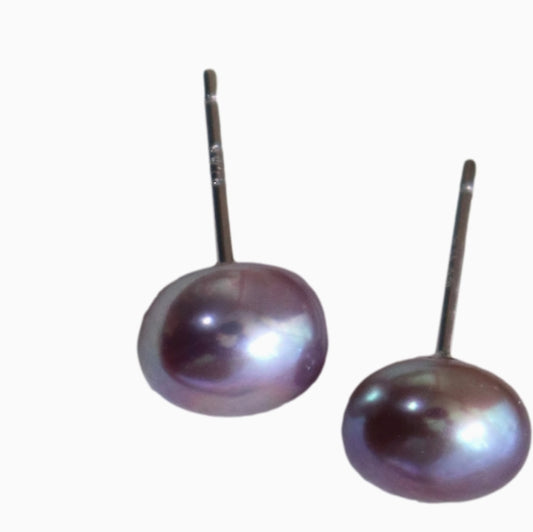 Freshwater purple pearl bun s925 silver earrings