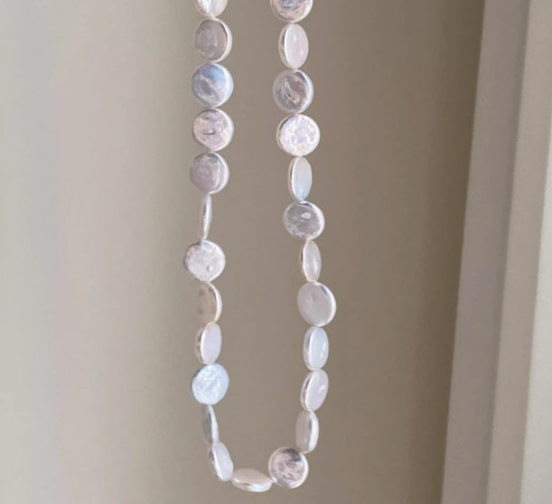 Blue Button Freshwater Baroque Pearl Necklace