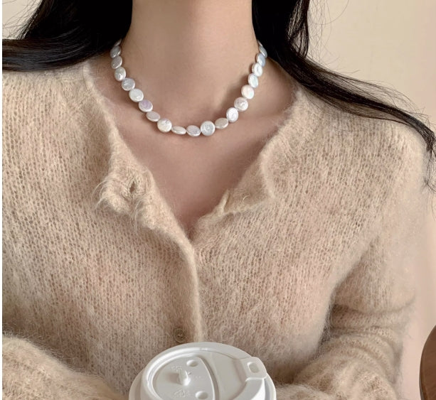Blue Button Freshwater Baroque Pearl Necklace