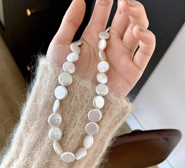 Blue Button Freshwater Baroque Pearl Necklace