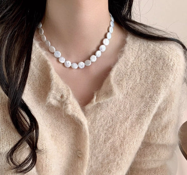 Blue Button Freshwater Baroque Pearl Necklace
