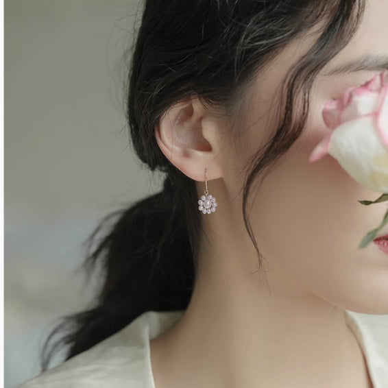 Sunflower Freshwater Pearl Asymmetric Earrings