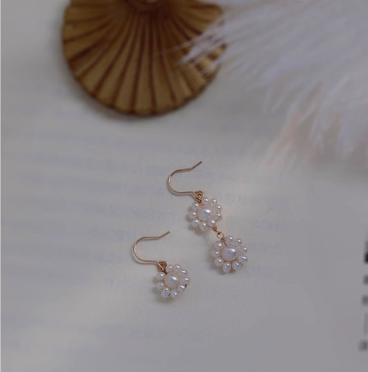 Sunflower Freshwater Pearl Asymmetric Earrings