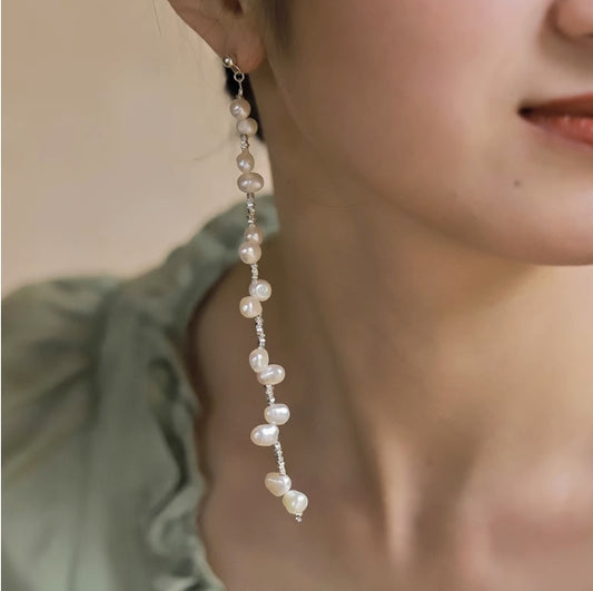 Extra long pearl s925 broken silver sterling silver earrings