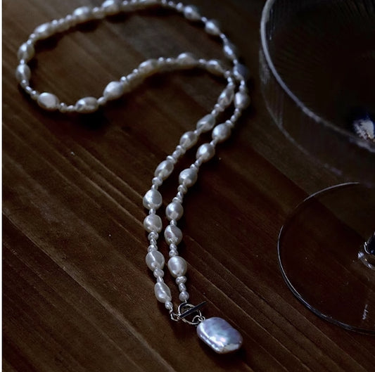Classic Baroque Square Pearl Sweater Necklace