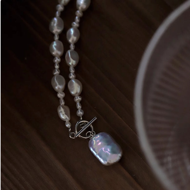 Classic Baroque Square Pearl Sweater Necklace