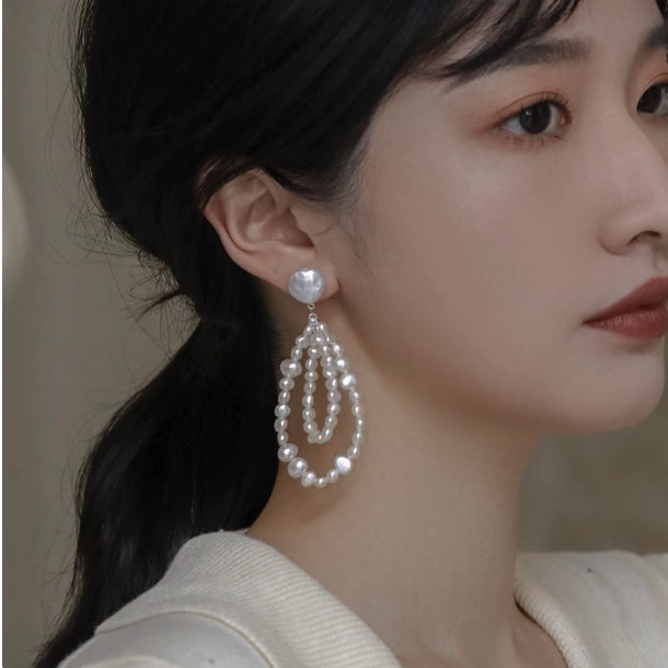 Button Baroque Freshwater Pearl 925 Sterling Silver Drop Earrings