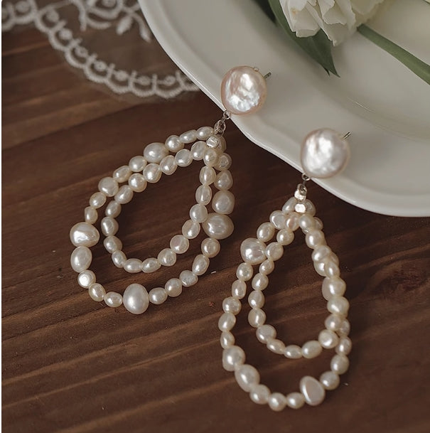 Button Baroque Freshwater Pearl 925 Sterling Silver Drop Earrings