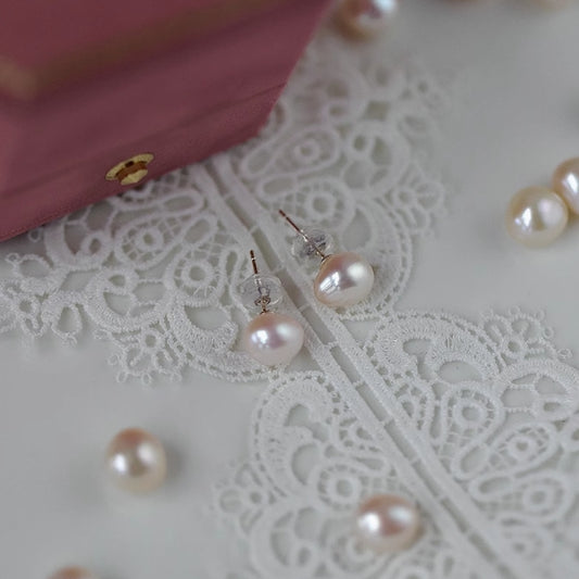 Small Sugar Bean Fat Baroque Freshwater Pearl Earrings