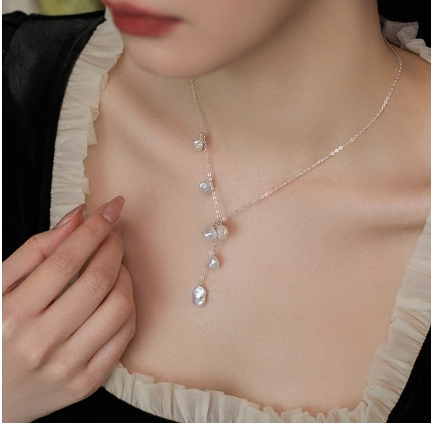 Petal Baroque Pearl and Silver Necklace