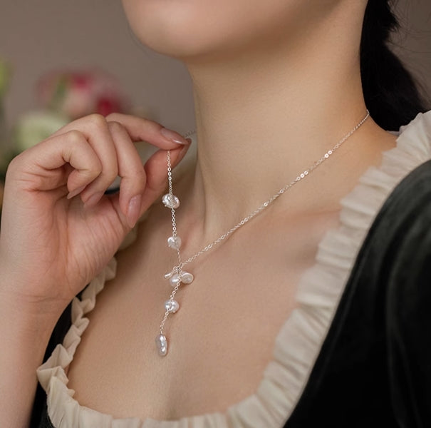 Petal Baroque Pearl and Silver Necklace