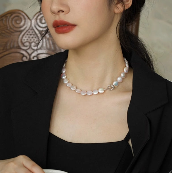 Full Baroque Button Freshwater Pearl Necklace
