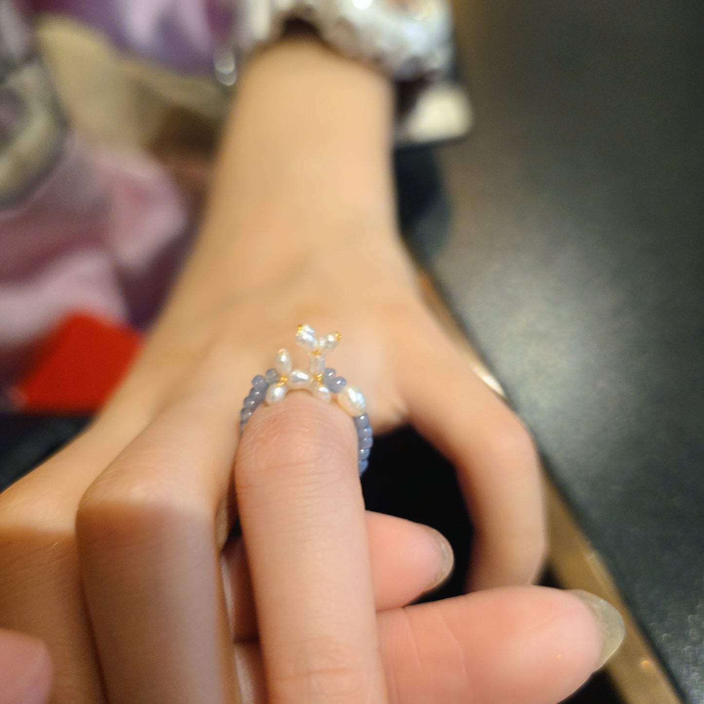 Rare super tiny freshwater pearl balloon dog ring