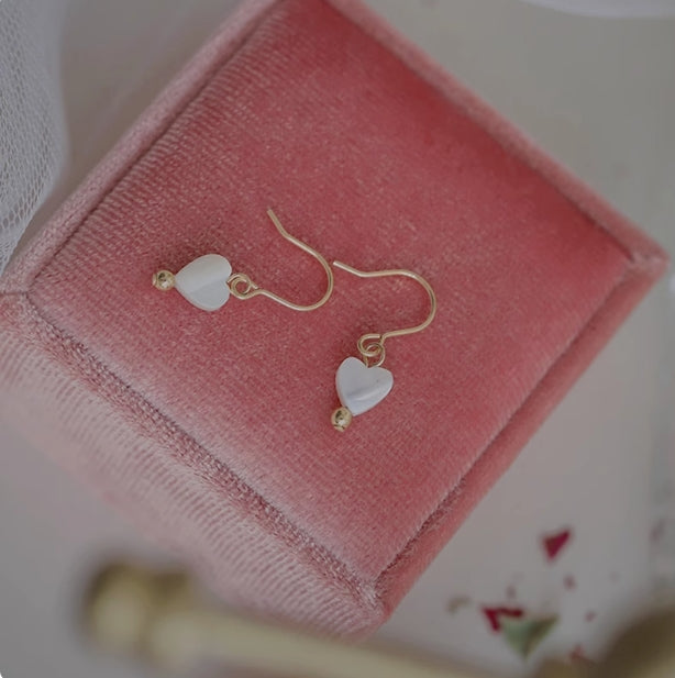Deep Sea White Shell Mini Heart Earrings