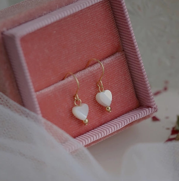 Deep Sea White Shell Mini Heart Earrings