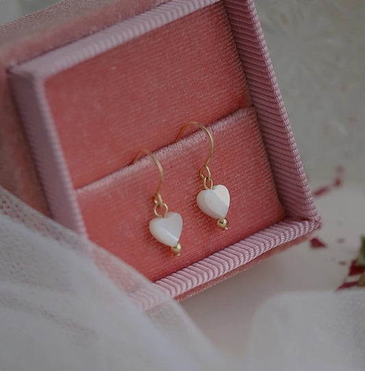 Deep Sea White Shell Mini Heart Earrings