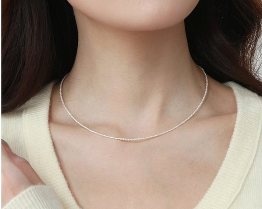 Rare 1mm rice Keshi pearl necklace