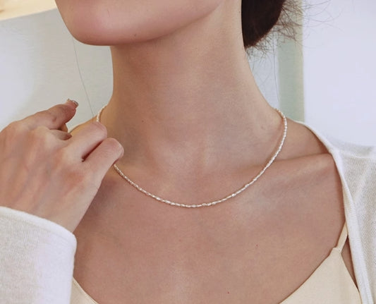 2MM freshwater non-nuclear natural pearl Keshi ultra-fine rice pearl clavicle necklace