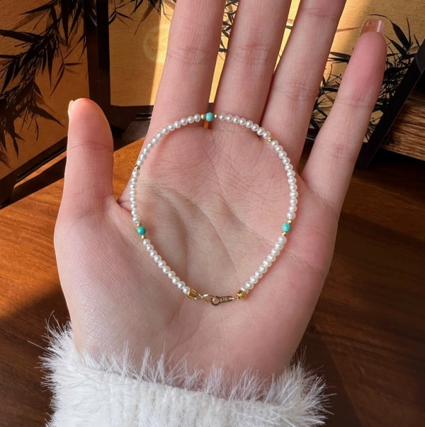 Natural pearls natural turquoise gold beads 1-2mm millet beads bracelet