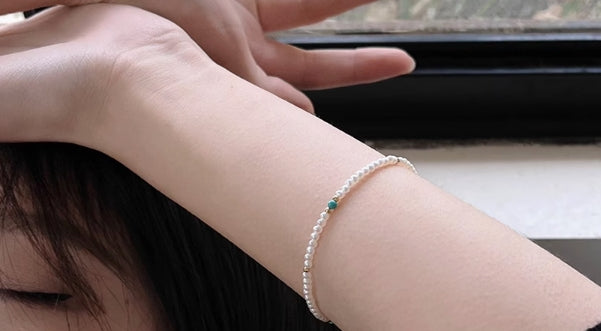 Natural pearls natural turquoise gold beads 1-2mm millet beads bracelet