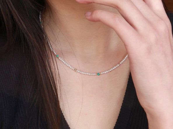 2mm natural fine pearl turquoise necklace