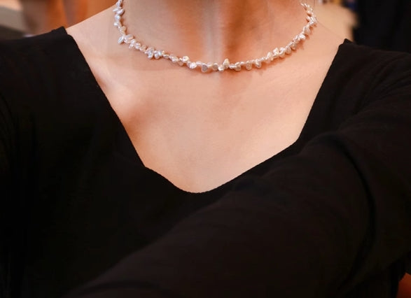 Mermaid Tears Freshwater Nucleus-Free Natural Pearl Petal Clavicle Necklace