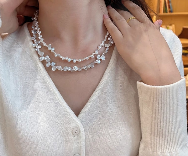 Mermaid Tears Freshwater Nucleus-Free Natural Pearl Petal Clavicle Necklace