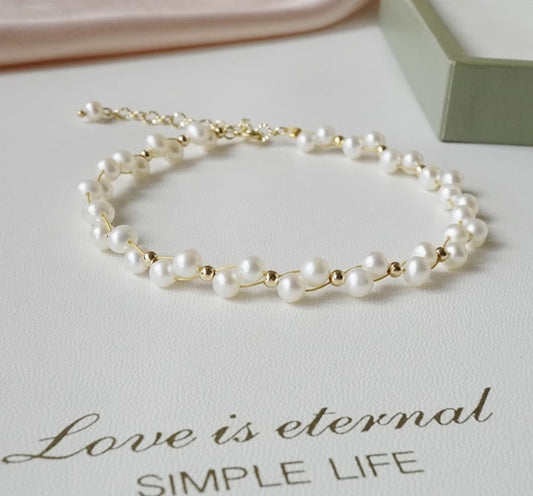 Natural freshwater small pearl double layer bracelet