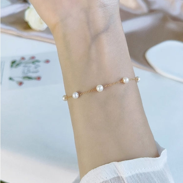4-5mm nearly round pearl star bracelet