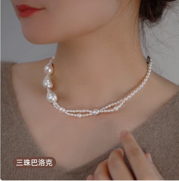 Large Baroque Pearl Double Layer Necklace