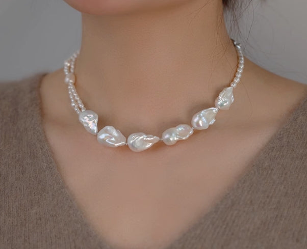 Large Baroque Pearl Double Layer Necklace