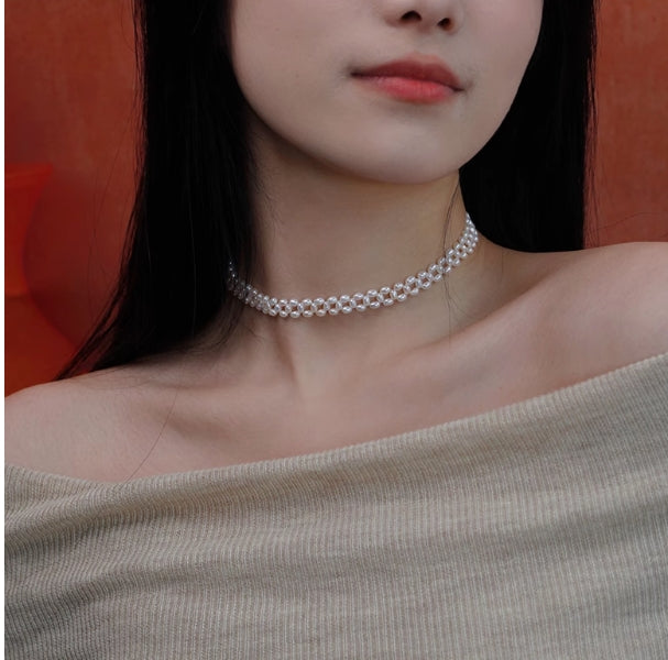 little rice Freshwater Pearl Braided Necklace