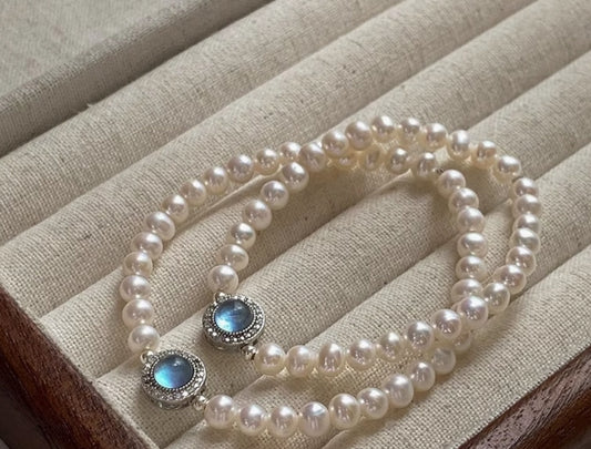Aquamarine Natural Freshwater Pearl Bracelet