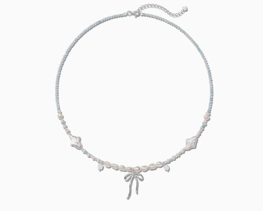 Aquamarine Bow Pendant Necklace
