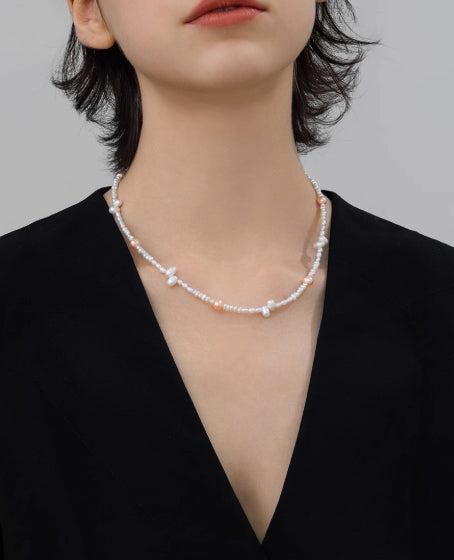 Natural Freshwater Pearl Orange Spacer Bead Necklace