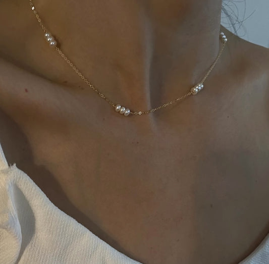 Freshwater Pearl Three Bead Clavicle Necklace