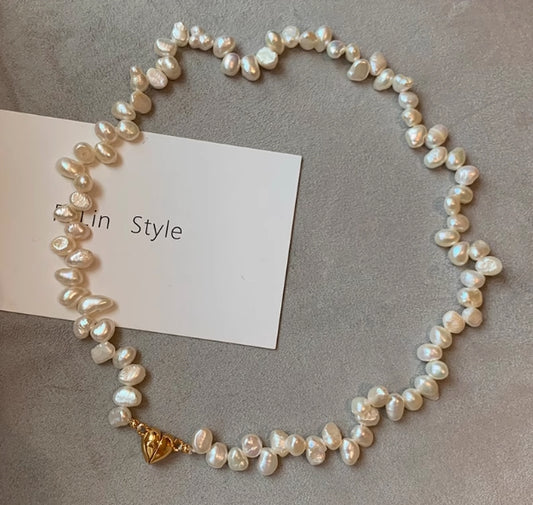 Baroque Freshwater Pearl Heart Magnetic Clasp Necklace