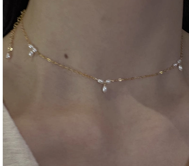 Bright light rice grain pearl necklace clavicle chain
