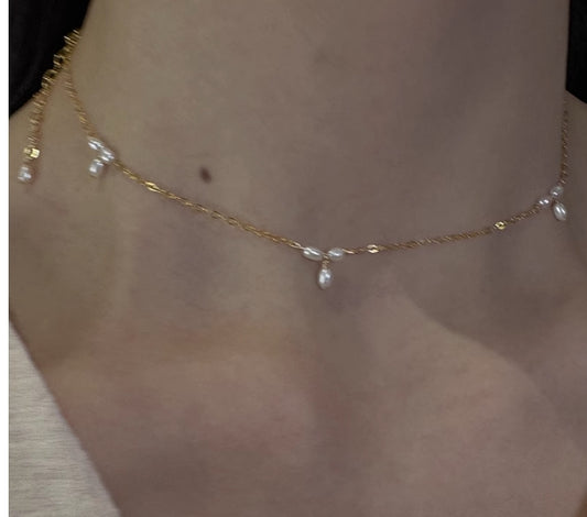Bright light rice grain pearl necklace clavicle chain