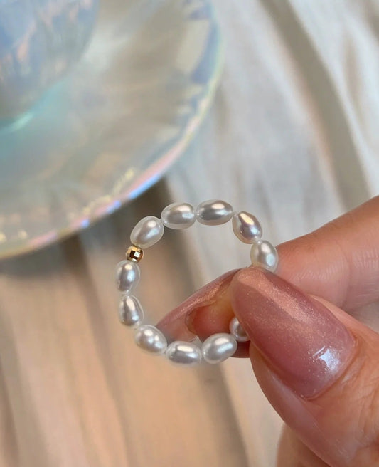 Minimalist rice freshwater pearl ring